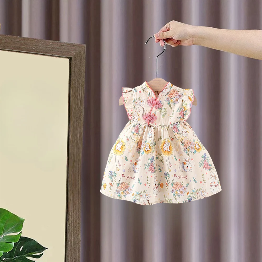 Sommer Neue Kleine Fly Sleeve Zurück Zipper Gedruckt Kleid Für Baby Mädchen Süße Nette Und Modische Geburtstag Party Kleid Image