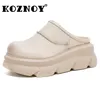 Koznoy 7 cm Kuh Echtes Leder Runde Kappe Damen Sommer Hohl Dicken Sohlen Wohnungen Mokassins Plattform Keil Sandalen Frauen Schuhe