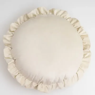 Nordic Solide Samt Rüschen Kissen Dekorative Runde Wurf Bettwäsche Kissen Prinzessin Lenden Kissen für Wohnzimmer Sofa Auto Sitz Image