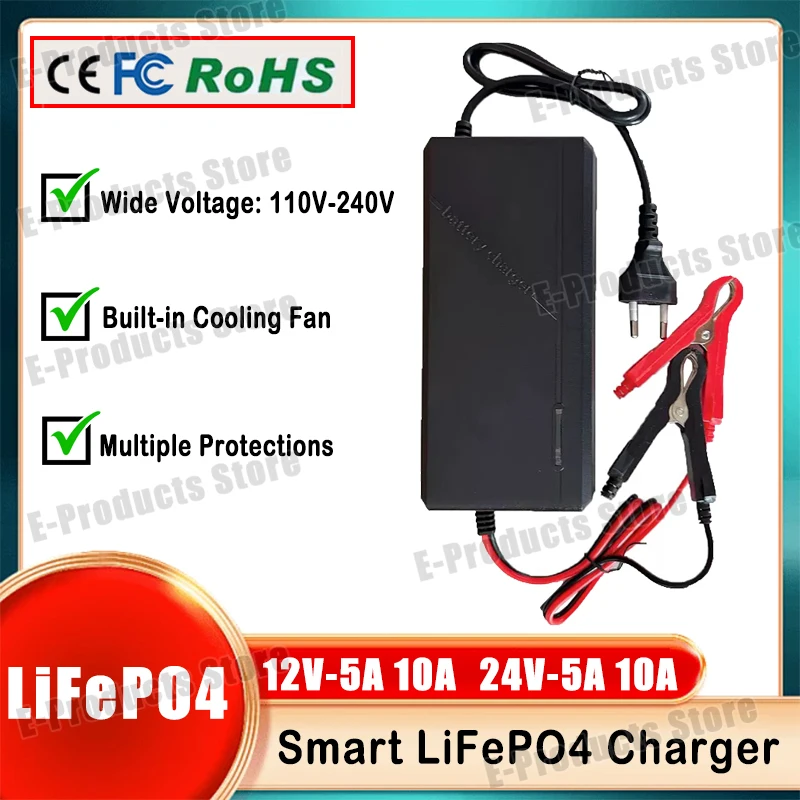 12V 24V 5A 10A Smart Lifepo4 Ladegerät 14,6V 29,2V 4S 8S AC110-240V High Power LiFePO4 Ladegerät Lithium-Eisenphosphat-Akku Image