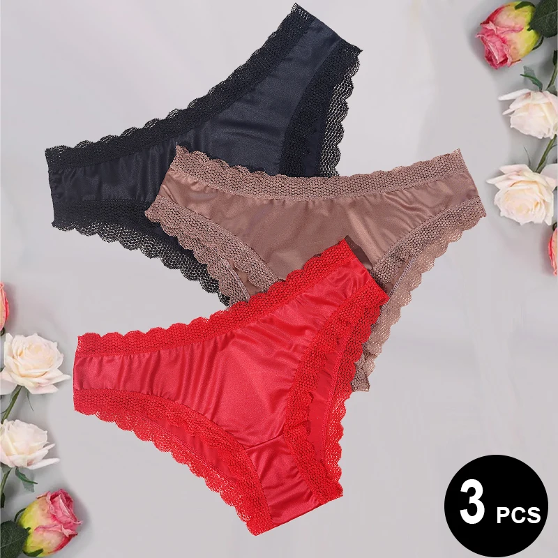 3 Teile/satz Einfarbig Nahtlose Satin Höschen, Einfache Stil Design, Bequem, Atmungsaktiv, Damen Slips Unterwäsche Image