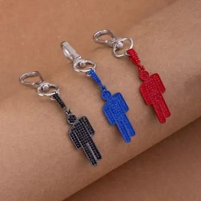 Fashion Skew Head Tag Luxury Cartoon Off-Center Rhinestone Pendant Keychain for Men Women Hip Hop Bags Jewelry Car Keyring