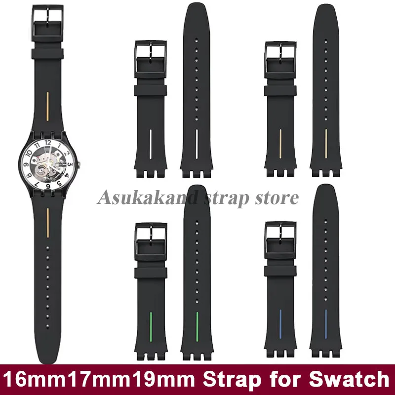 16mm 17mm 19mm 20mm Silikon Uhrenarmband für Swatch Wasserdicht Schwarz Gummi Uhrenarmband Männer Frauen Sport Band Zubehör Armband Image
