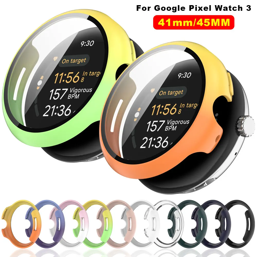 Gehärtetes Glas + Schutzhülle für Google Pixel Watch 3 41 mm 45 mm, PC-Schutz, vollständig rundum Stoßstangen-Displayschutzfolie Image