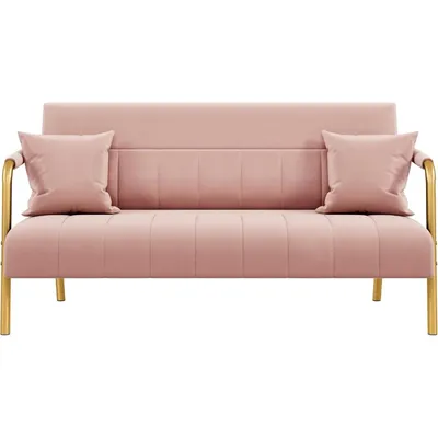 56.5" W Modern Loveseat 2 Seater Sofa Luxurious Velvet Fabric Couch with Gold-Tone Metal Arms and
