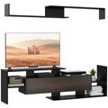 Meuble tv avec banc etagere murale style contemporain en bois noir