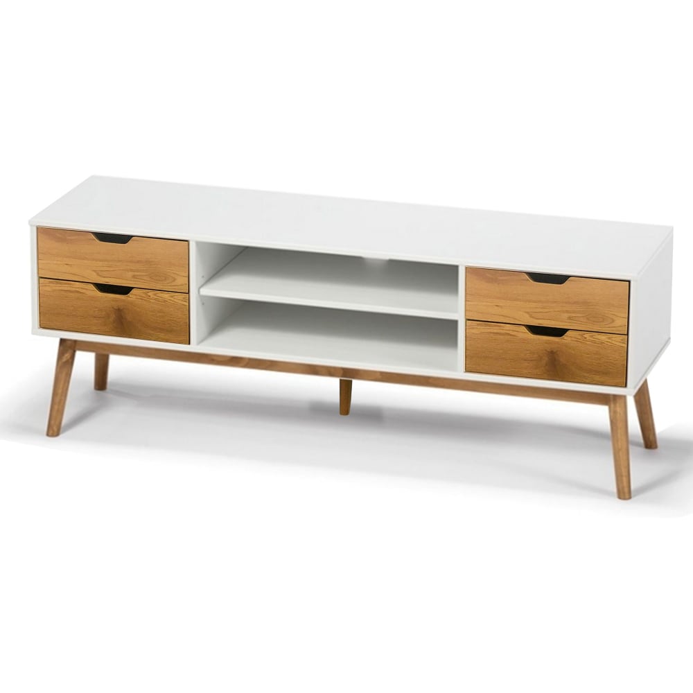 Meuble de télévision bois et blanc 140x40x52cm