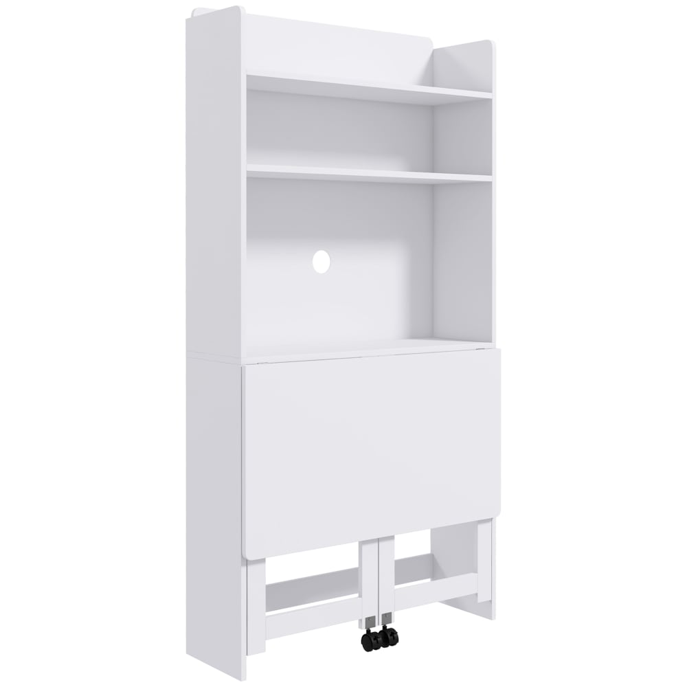 Bureau informatique avec étagères de rangement blanc