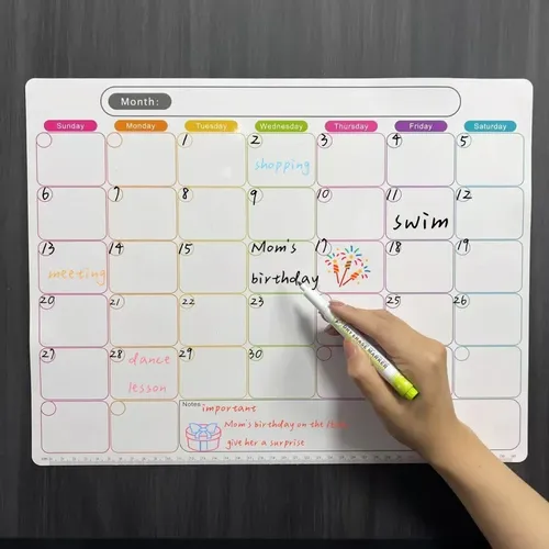 Autocollant magnétique doux pour réfrigérateur, Plan mensuel effaçable, calendrier, tableau blanc,
