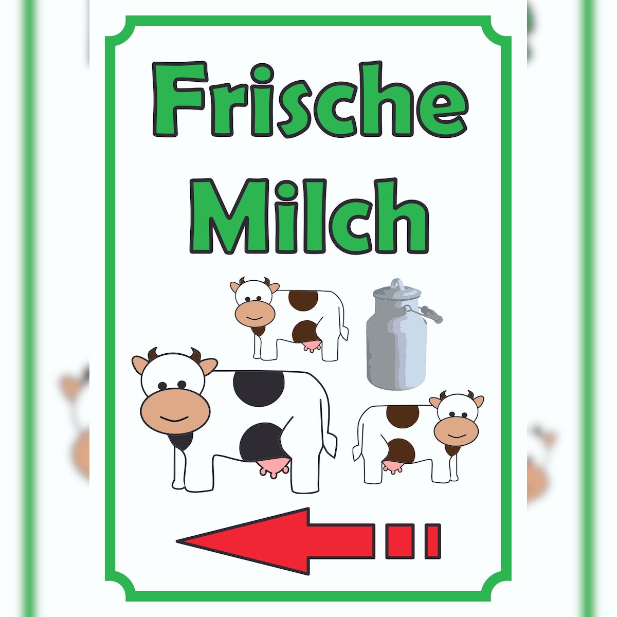 HB-Druck Frische Milch Schild Hochkant mit Pfeil links A3 (297x420mm) Image