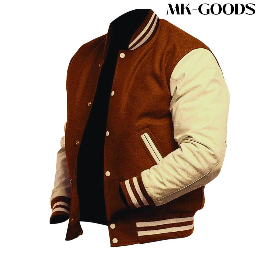 Brown Cream | Varsity Jacket | Letterman Jacket | Bomber Jacket | Unisex Varsity Jacket | Men's Casual | Leather Varsity Jacket