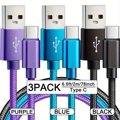 TEMU Fast Charging Cable, 3pcs Nylon Braided Usb-c Fast Charging Cable Usb To Type-c Data Sync Cord 3pcs 3.3ft/6.6ft/10ft Usb A To Usb C Fast Charger Cable For /google/pixel// /oppo/moto And More Image