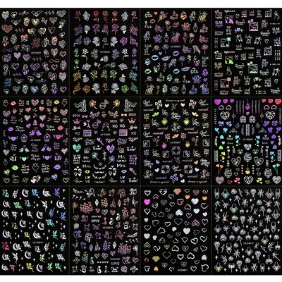 TEMU 12pcs Holographic Love Nail Stickers Set - 3d Self-adhesive Glitter Heart, Rose & Lips Decals For Couples - Romantic Plastic Nail Art Decorations For Diy Manicure, Shimmery , Single Use Image