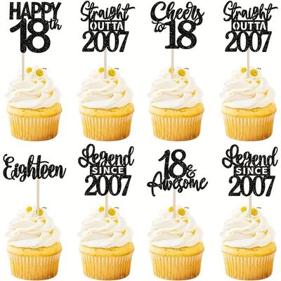 "TEMU 24pcs Birthday Cupcake Toppers - " " & " To " Bamboo Picks For Party Decorations, Anniversary, Shower, Bridal Shower, And Milestone Celebrations, Birthday Party Decorations" Image