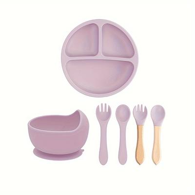 TEMU 6pcs Silicone Feeding Set - Includes Suction Bowl, Divided Plate, - Dishwasher Safe, Easy Clean - ' Self-feeding Skills Image