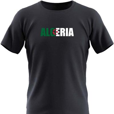 "TEMU Men's Casual Crew Neck T-shirt With "i Love Algeria" Print, 100% Polyester Knit Fabric, Stretch, Regular Fit, Geometric Pattern, Summer Short Sleeve Tee - 150gsm" Image