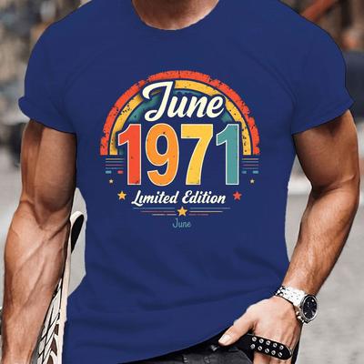 TEMU Men's Casual 1971 T-shirt - Graphic, Short Sleeve, Polyester, Machine Washable, Summer Tee Image
