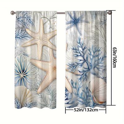 TEMU A Set Of 2 Seaside Starfish Sheer Curtains For Bedroom, Office, Kitchen, And Living Room - Coastal Decor Window Treatments, Elegant Window Screen Is Suitable For Kitchen. Image