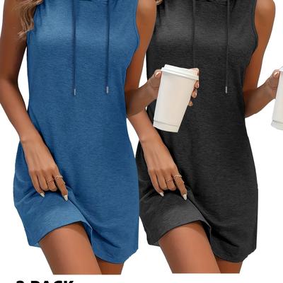 TEMU Women's Fashion Summer Rayon Hooded Vest Dress Two-piece Set Image