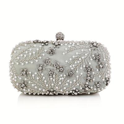 TEMU Elegant Satin Diamonds Clutch, Women's Fashion Evening Bag, Lightweight With Removable Shoulder Chain, Black, Polyester Lining, No Print, Non-washable Image
