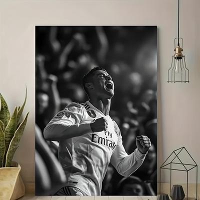 TEMU Frameless Celebration Canvas Poster - Dynamic Wall Art, 15.75×23.6 Inches, Black & White Sports Decor For Bedroom, Office, Living Room, , Football Room Decor Image