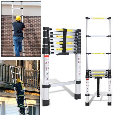 TEMU Versatile Telescopic Ladder - 2.6m Silver - Extendable Aluminum Step Ladder With 150kg Load Capacity - Compact, Space-saving Design With Safety Hooks - Home And Professional Use - Adjustable . Image