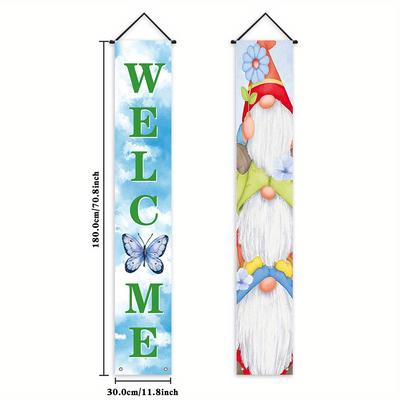 TEMU 1 Pair, Welcome Spring Gnome Door Banner - & Theme With Colorful Gnomes, Polyester Porch Sign For Farmhouse, Yard, Garage, And Home Decor, Spring Celebrations, Gnome Garden Decor Image