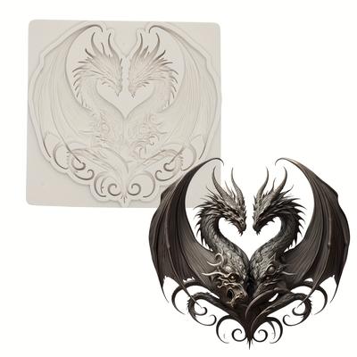 TEMU Dragon-themed Silicone Resin Mold For Epoxy Casting - Intricate Dual Dragon Design On Ornate Background, Ideal For Cupcake Stands & Decorative Crafts, Cupcake Stands Resin Mold Image