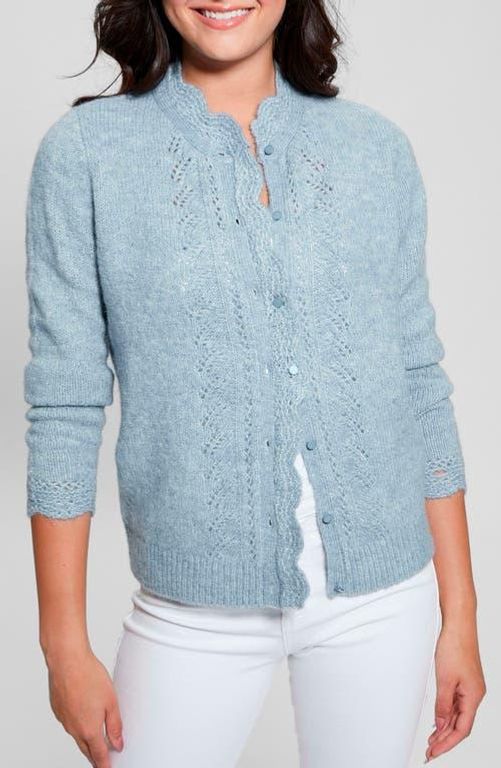 Macie Pointelle Detail Cardigan - Blue - Guess Knitwear