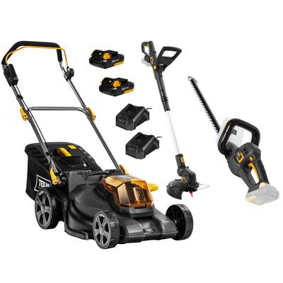 Akku-Rasenmäher TEXAS "SET 20V, 3in1, inkl. 2xAkku 20V/2,0Ah und 2xLadegerät", schwarz, B:55cm H:105cm T:55cm, Rasenmäher, Rasenmäher LMX2044, Trimmer GTX2000 und Heckenschere