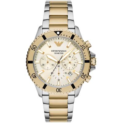 Chronograph EMPORIO ARMANI, silber (silberfarben, goldfarben, champagnerfarben), Armbanduhren, Herren, Quarzuhr, Armbanduhr, Herrenuhr, bis 10 bar wasserdicht, Stoppfunktion Image