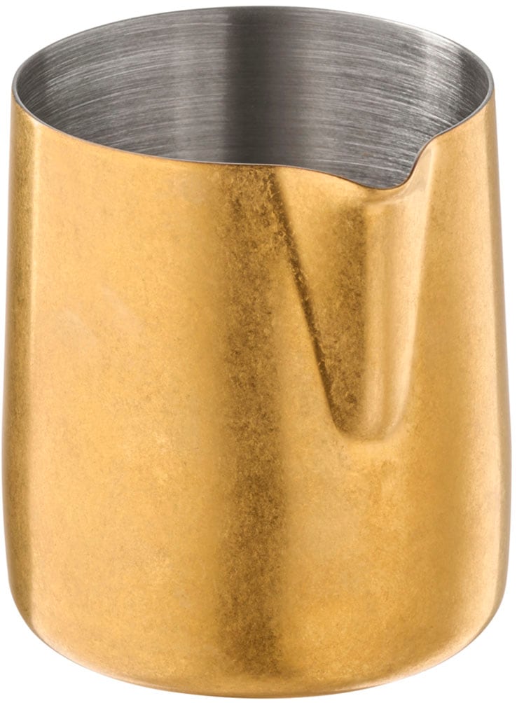 Milchkännchen APS "Gießer "FLOW", 150 ml, Ø 6 cm, Höhe 6,5 cm", gold (goldfarben), H:6,5cm Ø:6cm, Edelstahl 18/8, Kannen, gebürsteter Edelstahl 18/8, PVD-beschichtet, Vintage-Look