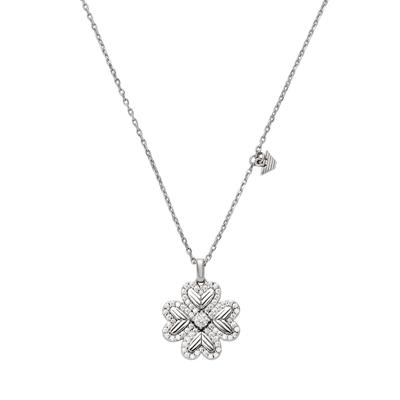 Kette mit Anhänger EMPORIO ARMANI "Schmuck Geschenk Silber 925 Kleeblatt, EG3607040", silber (silberfarben, kristallweiß), Halsketten, Damen, Silber 925 (Sterlingsilber), L: 45cm B: 1mm, mit Zirkonia (synth.), B:1mm Image