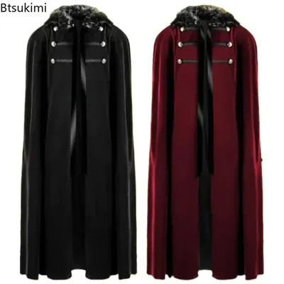 Neue 2025, Halloween-Erwachsene, mittelalterlicher Steampunk-Piratenumhang, Cosplay, Fellkapuze, Image