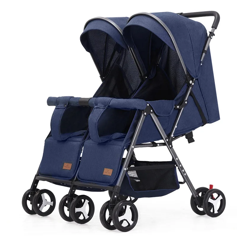 Zwillings-Kinderwagen zum Sitzen und Liegen, leichter Kinderwagen für den Außenbereich, Doppelsitz, zusammenklappbarer Kinderwagen Image