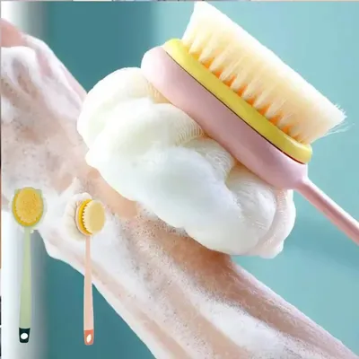 Bath Brush Back Body Double-sided Bath Brush Sponge Scrub Brush with Handle Exfoliating Scrub Skin Massager Exfoliating Plastic