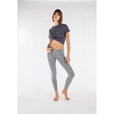Leggings FREDDY "WRUP SUPERSKINNY REGULAR COTTON", Damen, Gr. L, N-Gr, grau (melange grau), Web, Obermaterial: 81% Baumwolle, 19% Elasthan, casual, figurbetont knöchelfrei, Hosen, mit Lifting & Shaping Effekt Image