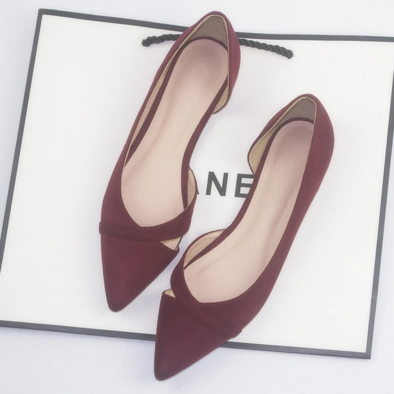 Flache Ferse Schuhe für Frauen Spitz Schuhe Einfarbig Flock Leder 31 32 33 44 45 46 Grund Einfache concise Stil Alle Spiel