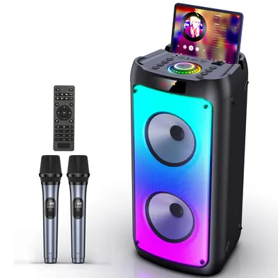 Kabelloser Bluetooth-Lautsprecher, Karaoke-Maschine mit 2 Mikrofonen, Karaoke-Party-Lautsprecher für zu Hause mit LED-Licht Image