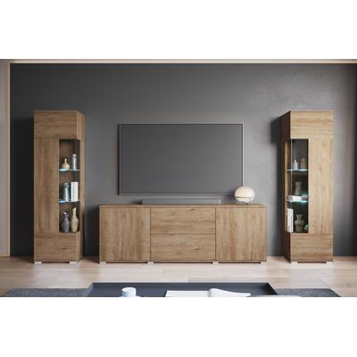 Wohnwand INOSIGN "KENIA", braun (eiche lefkas), B:270cm H:161cm T:34cm, Kastenmöbel-Sets, Vitrinen mit Eckverglasung, hängend und stehend montierbar Image