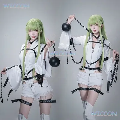 Doujin Suit CC Uniform Anime Code C.C. Cosplay Kostüm Perücke Geass White Battle Suit Halloween Party Frauen Mädchen Image