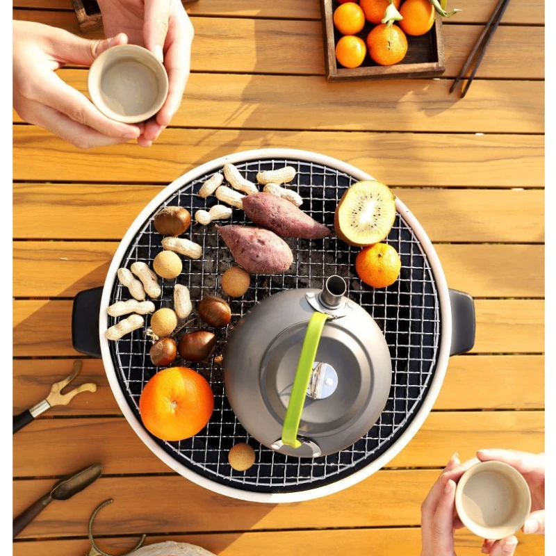 Stahl Barbecue Grill Koreanische Holzkohle Herd Split BBQ Herd Runde Antihaft-Grill Rack für Outdoor Camping Grill Grill BBQ Image