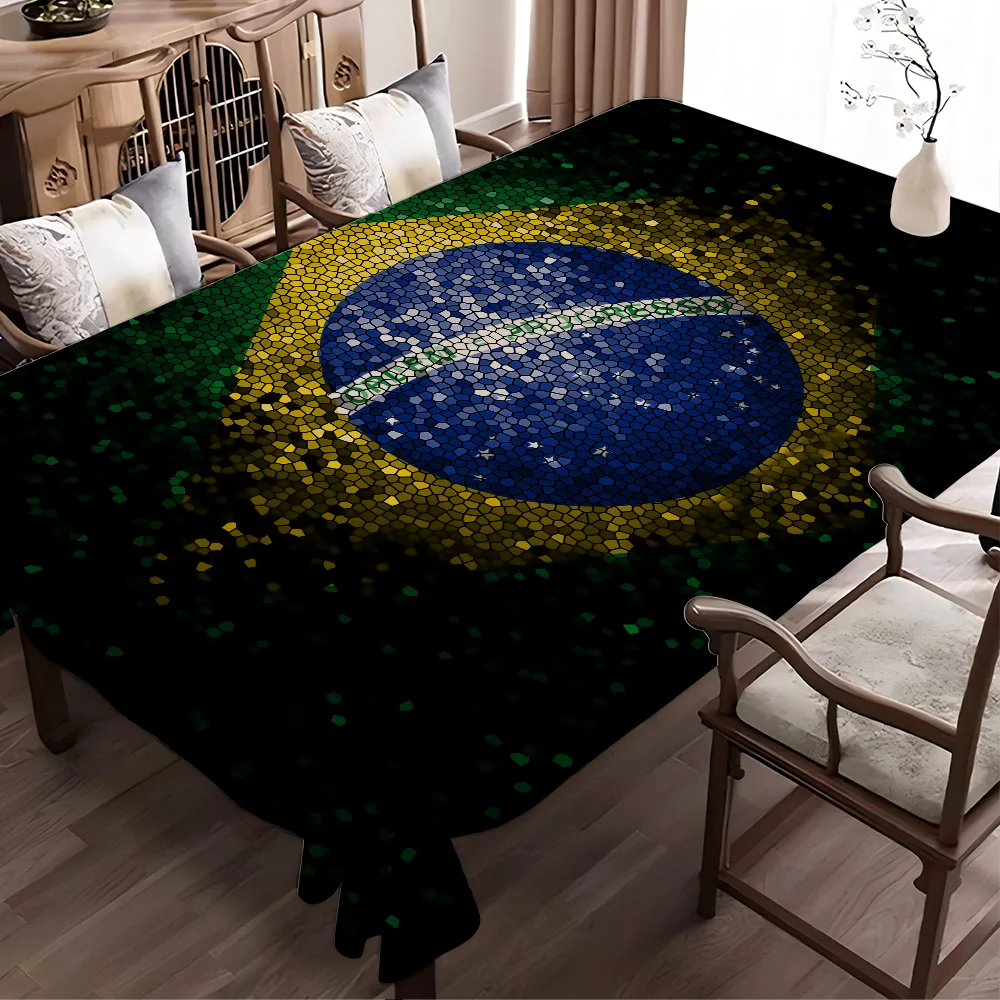 Rechteckige Tischdecken mit brasilianischer Flagge, bedruckte Tischdecke für Bauernhaus, Urlaub, Hochzeit, Party, Esstisch, Dekoration Image