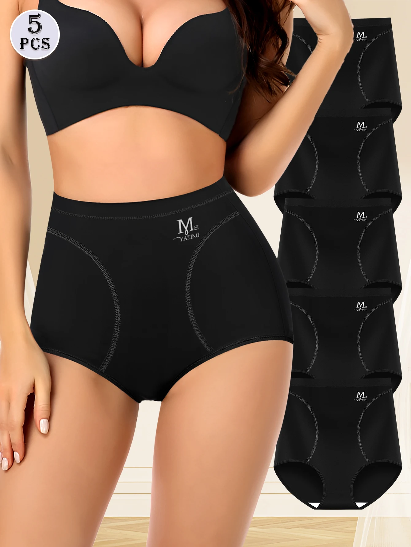 Damen 5 Stück schwarze Unterwäsche Hose Damenmode Slip für Happy Daily Life 2024 Image