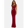 Jerseykleid MODA MINX "Whitney Long Dress", Damen, Gr. M, EURO-Größen, rot (weinrot), 100% Polyester, unifarben, elegant, lang, ohne Ärmel, Kleider, mit asymmetrischem Schnitt