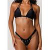 Bikini-Hose MODA MINX "Gold Shells Rouched Fixed Bikini Bottom", Damen, Gr. L, EURO-Größen, schwarz, 82% Polyamid, 18% Elasthan, unifarben, Badehosen, mit tollen Muschel-Elementen