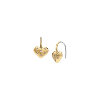 Paar Ohrhaken FOSSIL "Schmuck Geschenk Edelstahl SADIE Herz, JF04833710", gelbgoldfarben, edelstahlfarben, kristallweiß, kristallweiß, Ohrringe, Damen, Edelstahl, mit Glasstein Image