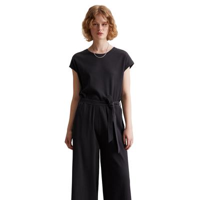Overall MARC O'POLO DENIM "aus Ripp-Jersey", Damen, Gr. L, Normalgrößen, blau (blau depths), Obermaterial: 96% Baumwolle, 4% Elasthan, unifarben, regular fit, tiefer Rundhals, Kurzarm normaler Saum, Overalls Image