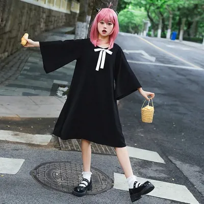 Anime Anya Forger Kostüm Cosplay Identisches schwarzes Kleid Alltagskleidung Rollenspiel Outfit für Image