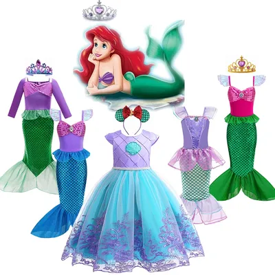 Disney Kleine Meerjungfrau Kostüm für Mädchen Kind Pailletten Mesh Kleid Karneval Abend Party Image